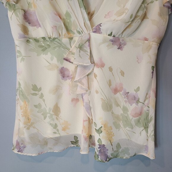 Vtg Y2K 90s Fairy Grunge Baby Doll Top Size 12 Yellow Floral - Picture 3 of 7